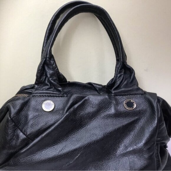 Marc By Marc Jacobs Black Pebble Leather Satchel Bag Shoulder Zipper Logo Hobo - Picture 7 of 16
